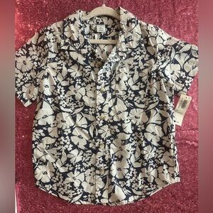 Old Navy Navy & White Floral Short-Sleeve Button-Down Shirt